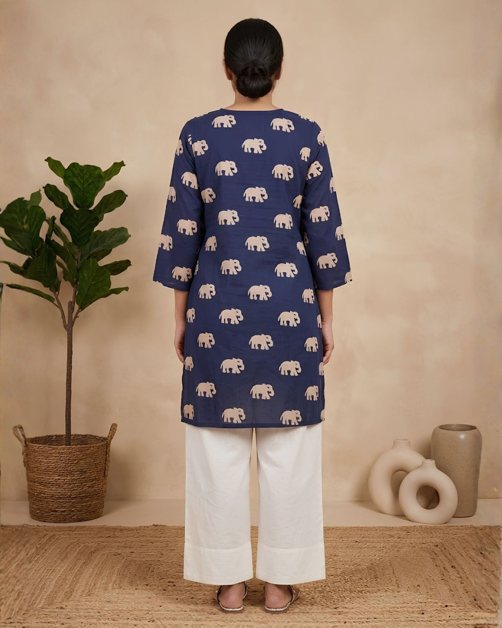 Indigo Elephant Cotton Kurta Set
