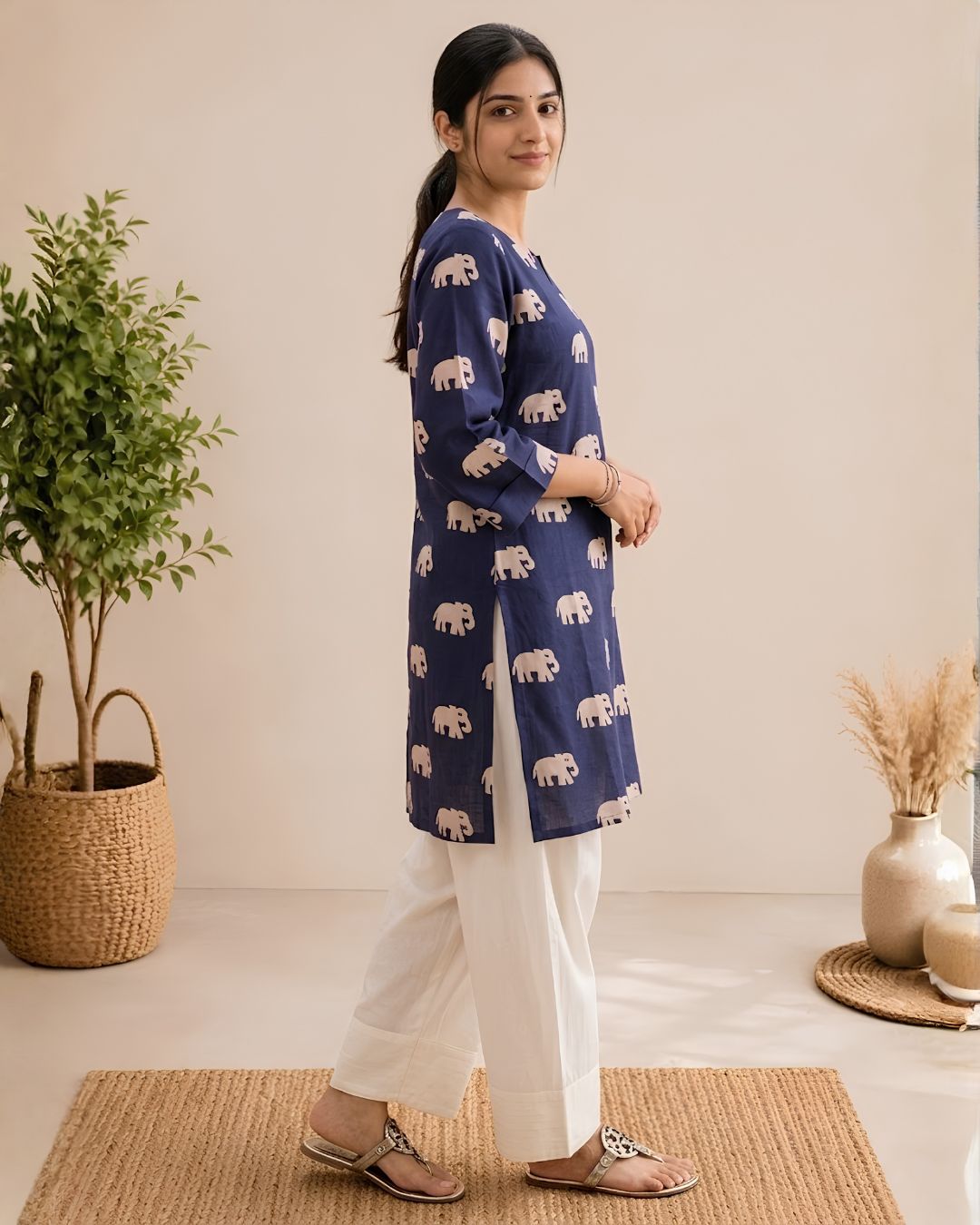 Indigo Elephant Cotton Kurta Set