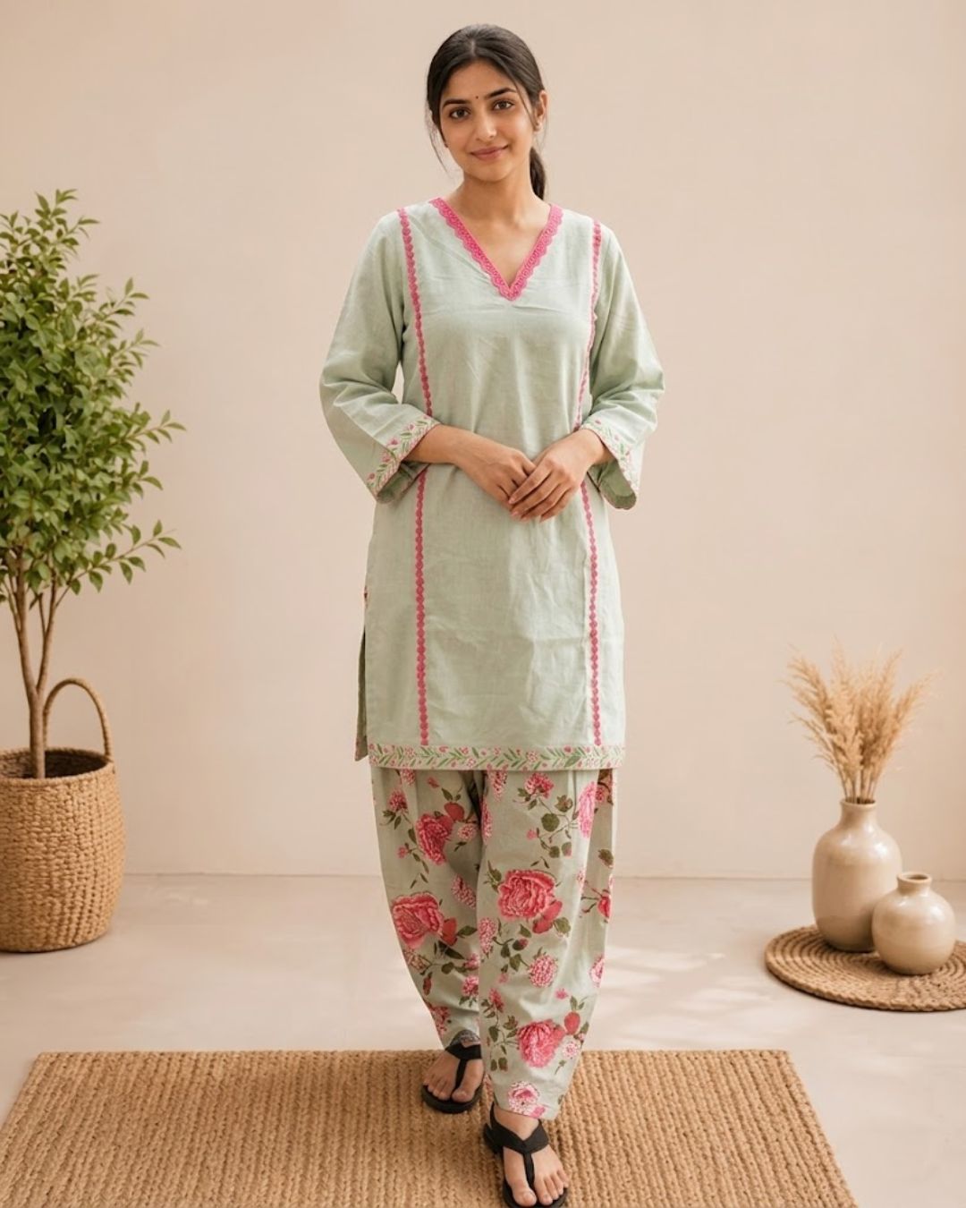 Mint Garden Cotton Kurta Set