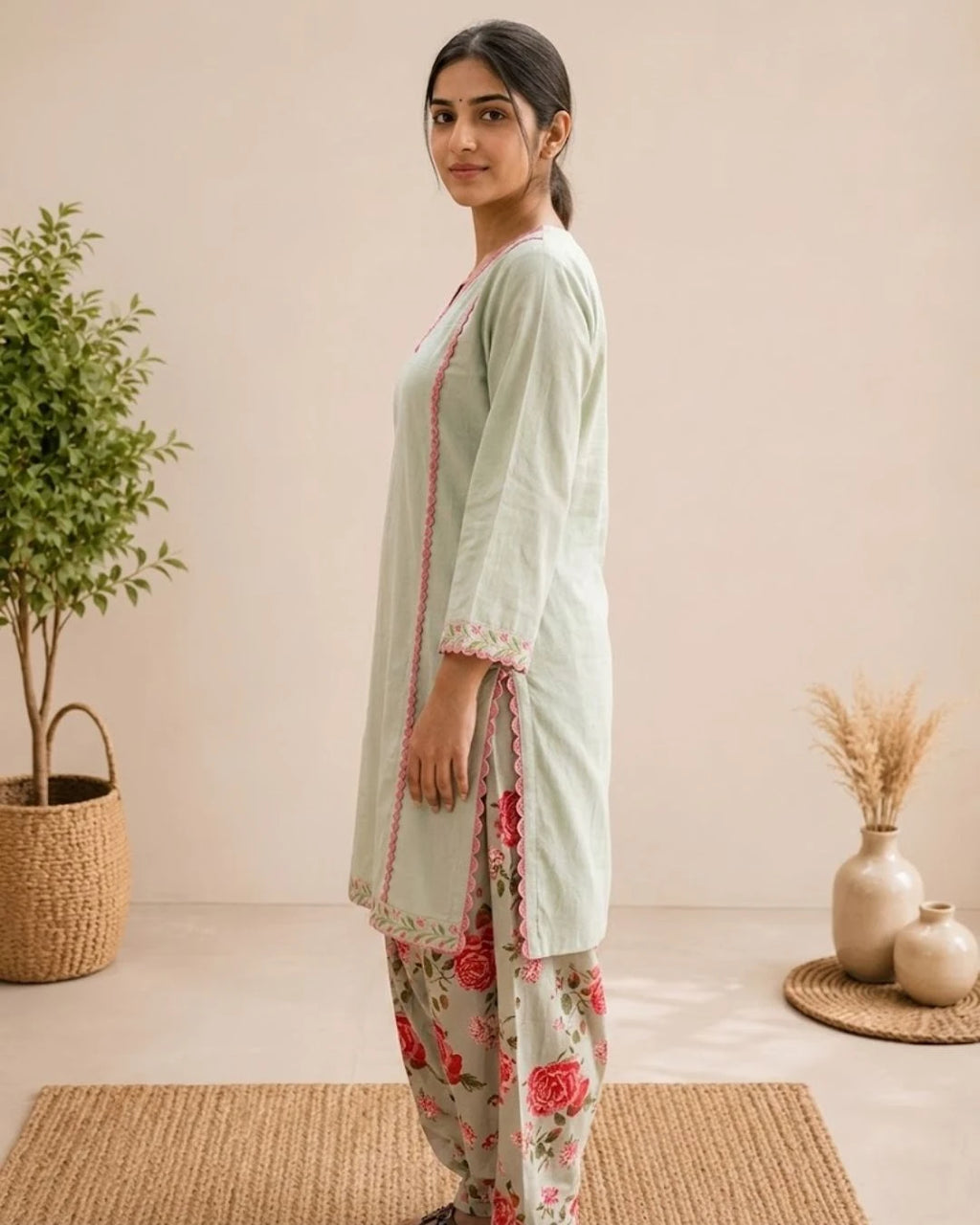 Mint Garden Cotton Kurta Set