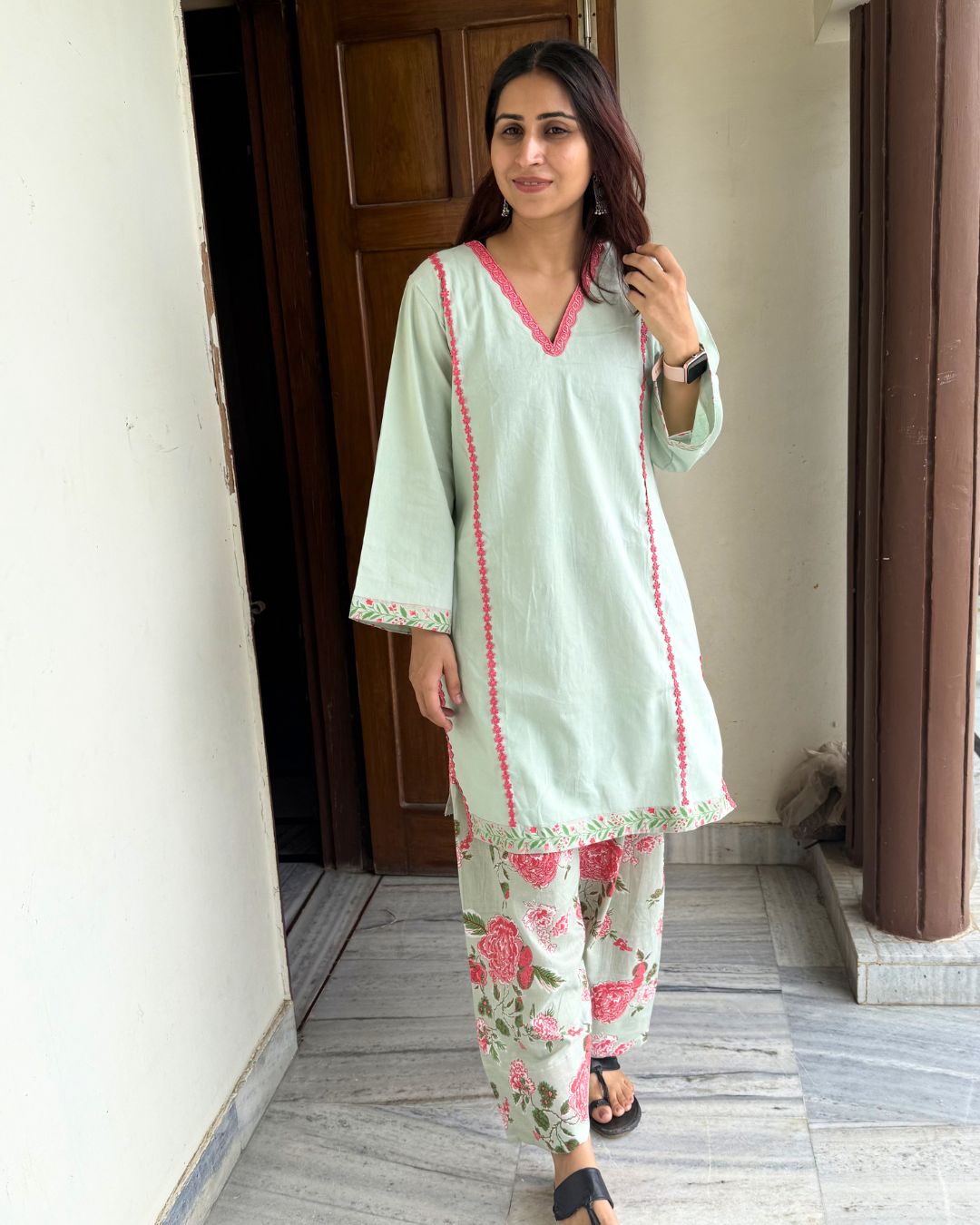 Mint Garden Cotton Kurta Set
