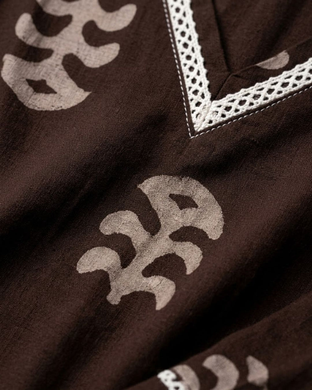 Mocha Leaf Print Cotton Kurta with Light Farsi Straight Salwar Set