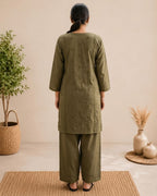 Olive Grace Solid Cotton Kurta with Light Farsi Straight Salwar Set