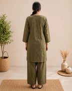 Olive Grace Solid Cotton Kurta with Light Farsi Straight Salwar Set
